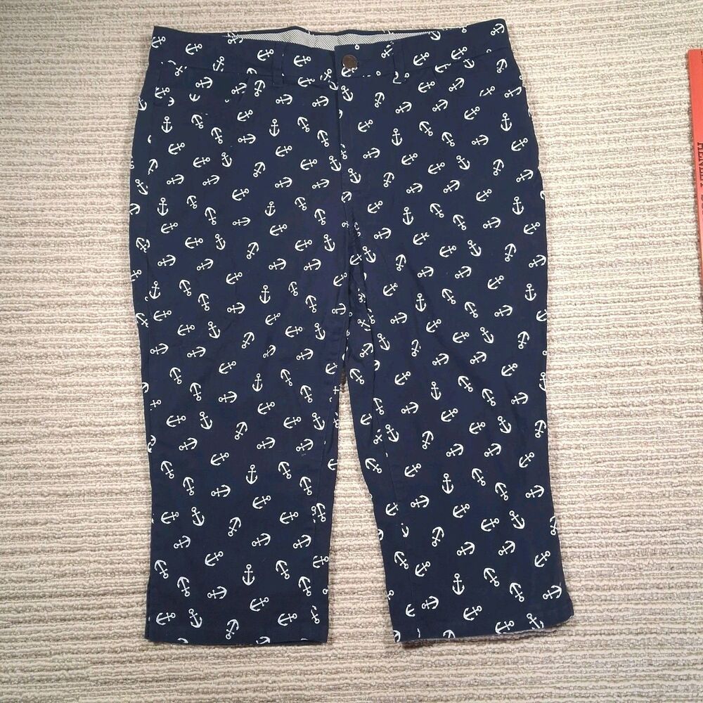 Rafaella Weekend Modern Women 12 Navy Anchor Print Stretch Capri Crop Pants...